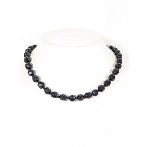 Vintage Black Glass Bead Single Strand Choker Necklace 16-18" Goth‎